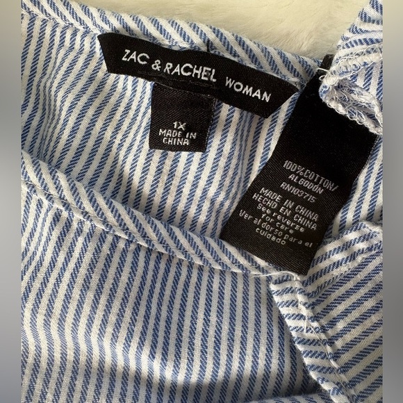 Zoe & Rachel Blue/White Stripes Bell Sleeves Cotton Plus Size Blouse Top, Sz: 1X - Picture 7 of 11